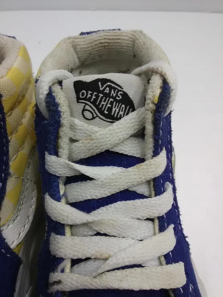 Vans Zapatos Niño Pequeño Talla 10 Azul Amarillo Sk8-Hi Cuadros Parte Superior Alta Patín Niños Foto 2 de 4
