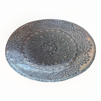 Lattice Pattern Oval Bowl ~ Glass ~ Silver ~ Hand Decorated - Rare!