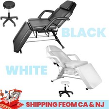 Black/White Massage Table Tattoo Chair 881lbs Adjustable Facial Bed Spa Bed w/St