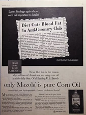 1959 Mazola Pure Corn Oil Print Ad - Example Report of Medical Health Study