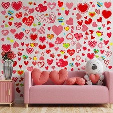 196 Pcs Valentine's Day Wall Decals Removable Love Heart Wall Stickers Red Heart