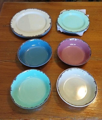 Melamine Dinnerware 12 PCS Turquoise/Red/Blue/Brown Tableware Bowls & Plates
