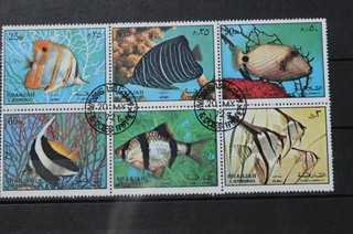Fische zwei schöne Lots aus Sharja und Umm al Qiwain gestempelt Lot Top