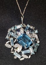 Platinum Diamond Aquamarine 12 ct  Art Deco HUGE Pendant Necklace  $5900 RECEIPT