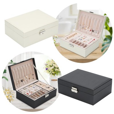 Schmuckkasten 2-lagig mit Spiegel Schmuck Organizer für Ringe Ketten Jewellery