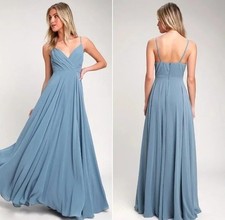 Lulus Blue Pleated Flowy Gown Maxi Prom Dress Size Large All About Love Slate