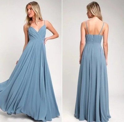 Lulus Blue Pleated Flowy Gown Maxi Prom Dress Size Large All About Love Slate