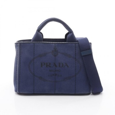 PRADA CANAPA Shoulder Crossbody Tote Bag 1BG439 Canvas Blau Gebraucht Damen