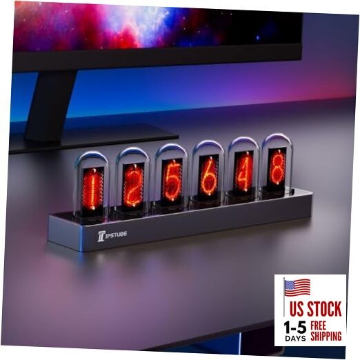IPSTUBE Nixie Tube Clock, Neon Glow Tube Clock, Digital Photo