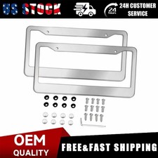 2pcs Chrome Stainless Steel Metal License Plate Frame Tag Cover With Screw Caps 2pcs Chrome Stainless Steel Metal License Plate Frame Tag Cover With Screw Caps