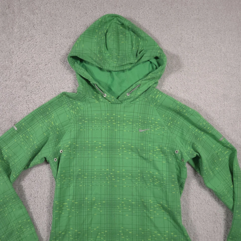 Nike Sudadera con Capucha Mujer Pequeña Verde Dri-FIT Correr Pullover Agujeros para Pulgar Bolsillo con Cremallera Foto 3 de 4