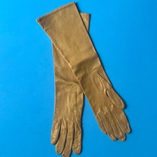 Womens Tan Long Kid Leather Silk Lined Gloves Viola Weinberger France Size 6 1/2