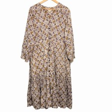 April Cornell Floral Button Front Midi Dress Brown Purple Boho Cottagecore XXL