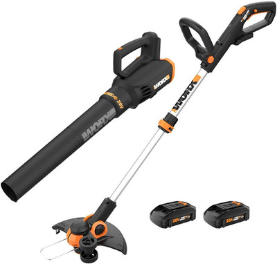 WORX 20V Cordless Trimmer & Leaf Blower Combo Kit w/ Batteries & Charger Set Pro