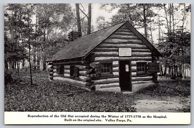 Valley Forge PA Revolutionary War Hospital Log Cabin Hut Postcard AA560