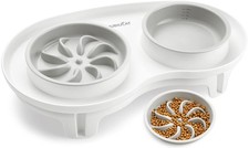 Elevated Cat Slow Feeder Bowl: Anti-Vomiting Bloat 15.35 8.39 2.64 in, White