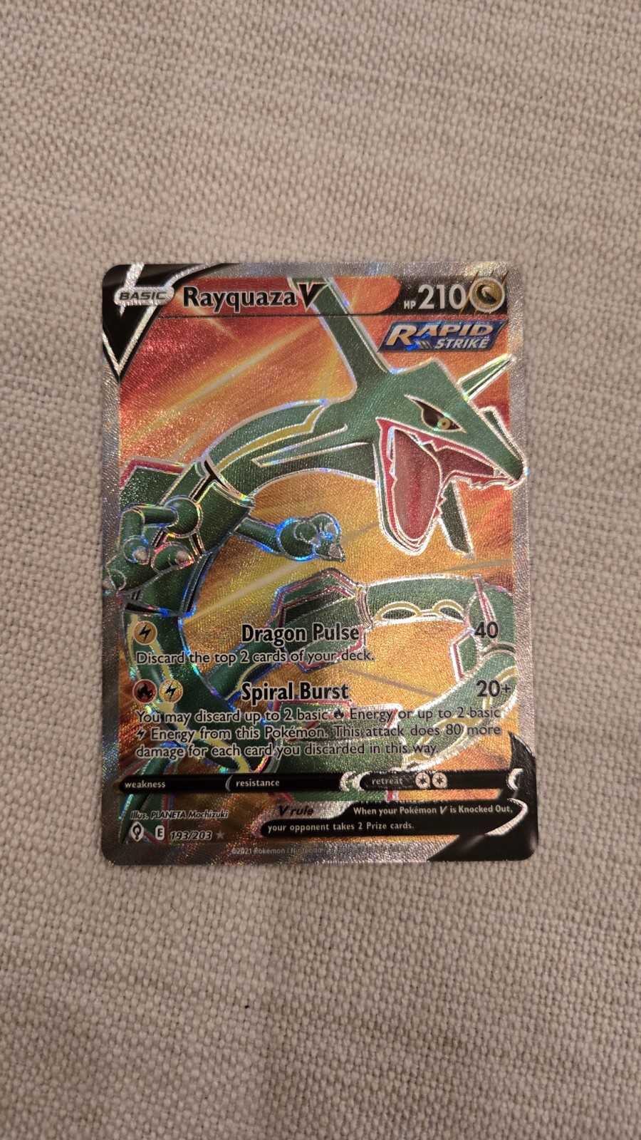 Pokemon TCG Evolving Skies Rayquaza v Full Art 193/203 Nm