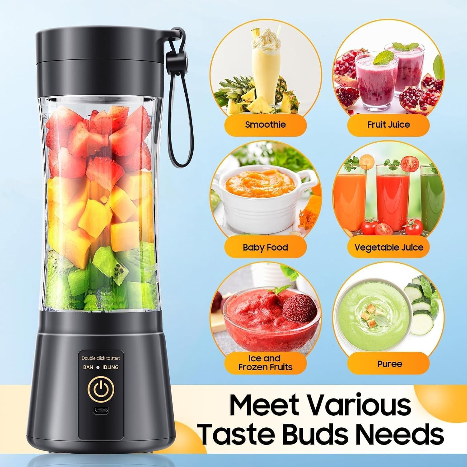 Portable Blender Cordless Personal Smoothie USB Rechargeable