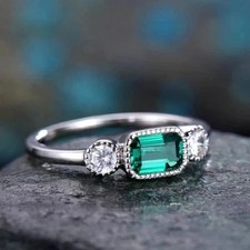 2.00 Ct Emerald Cut Natural Emerald  Diamond Wedding Ring 14K White Gold