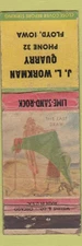 Matchbook Cover - JL Workman Quarry low phone Floyd IA pinup POOR