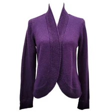 Chico's Cardigan Sweater Women's 1, Medium Purple Open Knit Cocoon Wool Mohair