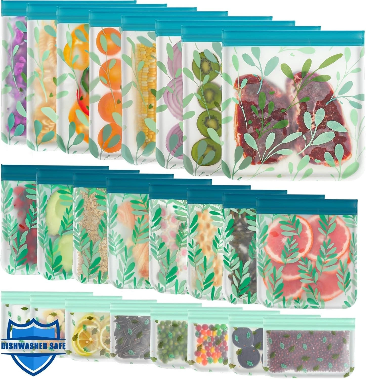 24 Pack Dishwasher Safe Reusable Bags Silicone Leakproof Reusable Freezer Bags
Opens in a new window