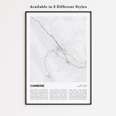 Canmore City Map Print, Alberta Travel Poster, Modern Map, Wall Decor Art