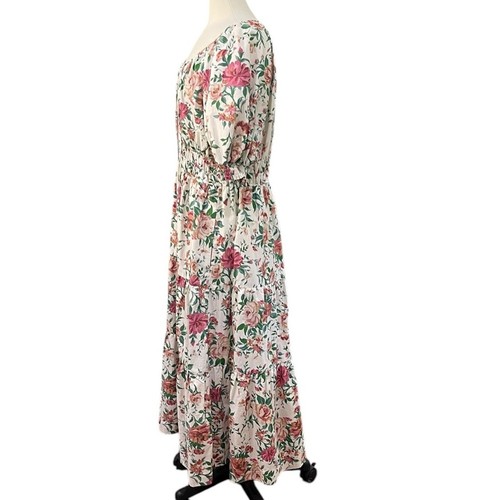 Anthropologie Somerset Maxikleid Gr. L geblümt rosa Puffärmel - Bild 6 von 9