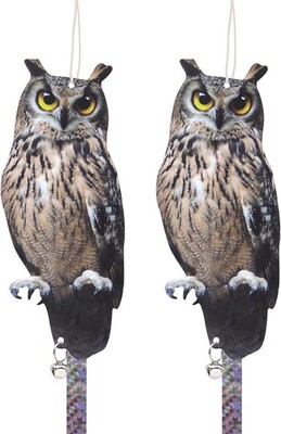 2 Pack Reflective Hanging Owl Decoy Bird Repellent Scare Tape Garden Window Cont