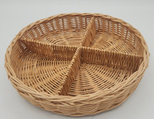 Round Divided Wicker Basket Tray 4 Compartment Shallow Fruit Organizer