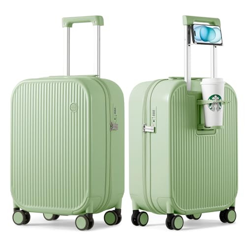 20-Inch Avocado Green Hard Shell Carry-On with Cup & Phone Holder-image