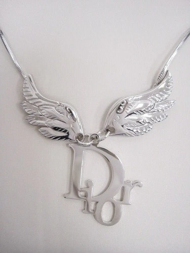 Collana Christian Dior Argento Logo Ciondolo Ala Piuma Y2K Vintage Rara