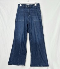 American Eagle Super High-Rise Baggy Wide Leg Jeans Dark Wash Stretch Size 8