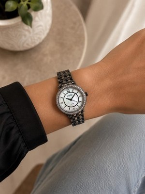 August Steiner Mother of Pearl Dial | Crystal Bezel | Black Ceramic Link Band