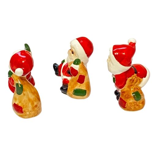 Vtg Japan Porcelain 3" Santa w/ Toy Sack Figurines Set of 3 Sit Walk Bend Wave - Picture 2 of 18
