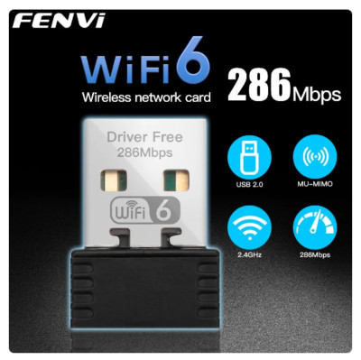 Mini USB WLAN Adapter WiFi 6 Dongle 2.4GHz 300M Windows 7 10 11 PC Laptop