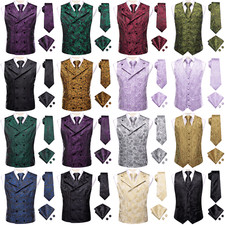 Fashion Men's Waistcoat Coat Vest Tie Hankie SET Formal Dress Suit Slim Tuxedo