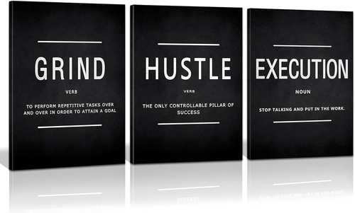Grind Hustle Execution Motivational Canvas Wall Art for Living Room Office Decor - Picture 11 of 12