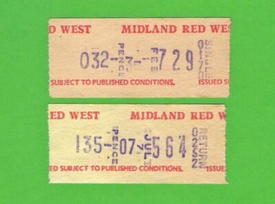 Midland Red West - 2 Setright Bustickets - Dezimaltarife - 1987/8