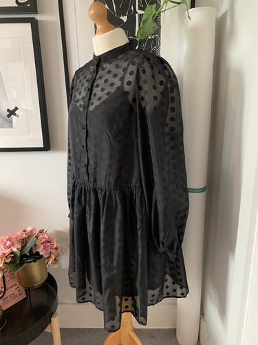 BNWT H&M Black sheer polkadot spotty loose babydoll oversized skater dress - Picture 5 of 10