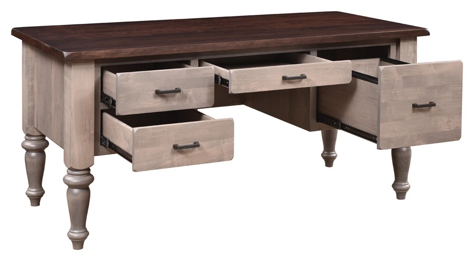 Escritorio Amish Tradicional Granja Secretaria Gris Madera Maciza EE. UU. 64"w Foto 2 de 2