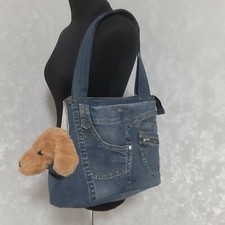 Handmade Denim bag for pets, Carrier small dogs, Portable bag-house