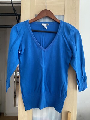 H&M cerulean blue v-neck sweater top blouse royal small S 3 quarter sleeve women