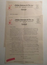 lot of 2 - John Lucas & Co. Paint and Varnish vintage dealer letters
