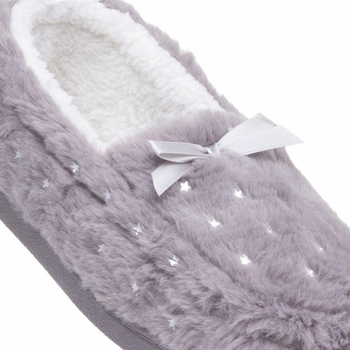The Slipper Company Womens Slippers Grey Faux Fur Moccasin Loretta SIZE - Picture 5 of 8