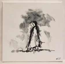 Original Modern Minimal Black And White Figurative Ink Painting By K.A.Davis 