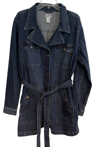Duluth Trading Co Jean Daily Denim Jacket Blue Trench Coat Waist Tie 2X XXL