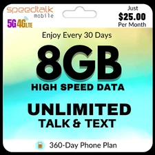 SpeedTalk Mobile Prepaid SIM Card Kit 5G 4G LTE No Contract 360 Days Phone Plan