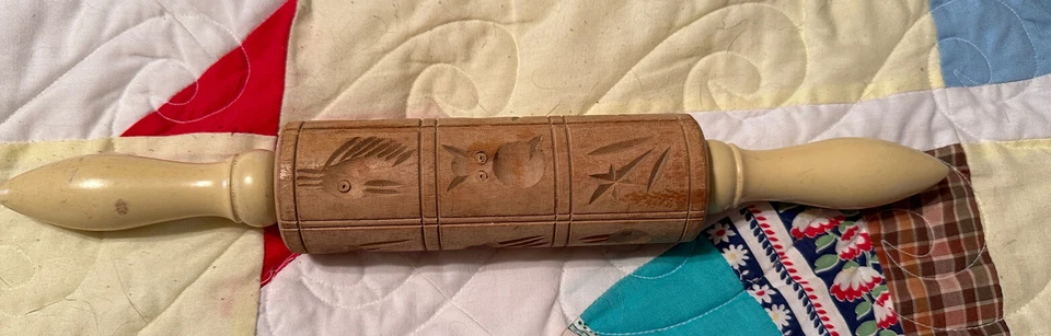 Деревянная скалка с гравировкой тиснение животных и листьев кухонный инструмент для выпечки - Изображение 2 из 4