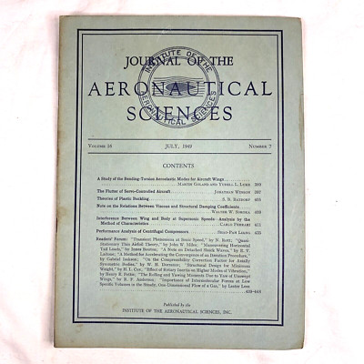 Journal Of The Aeronautical Sciences Magazine Aviation Flight July 1949 
